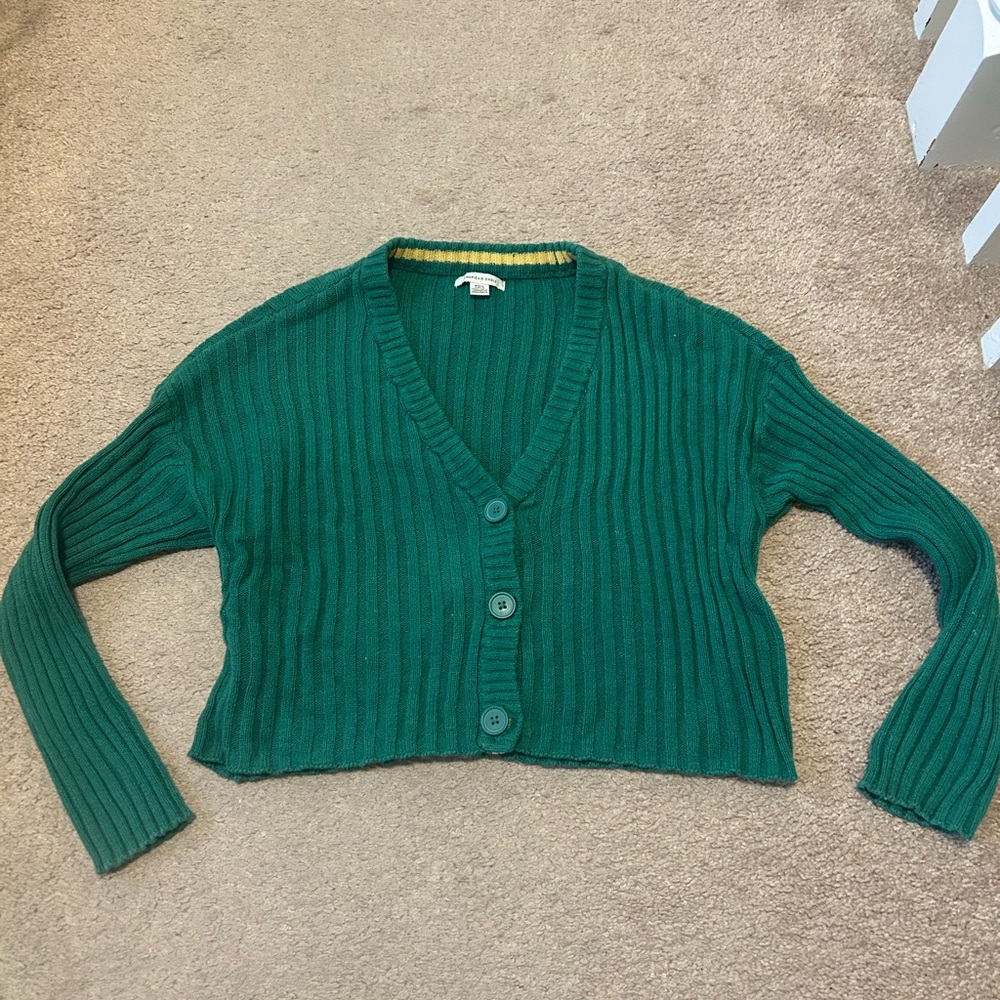 American Eagle Outfitters Teal Ribbed Cardigan